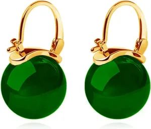 Jade Earrings for Women Green Gemstone Earrings Teardrop Dangle Earings Emerald Huggie Hoop Earring Elegant Jewelry Gifts for Women