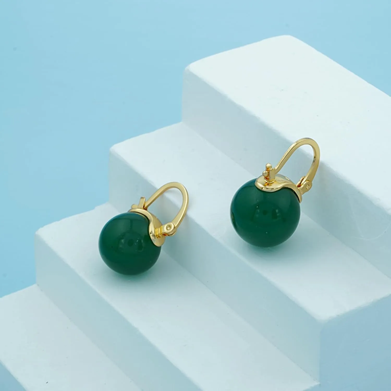 Jade Earrings for Women Green Gemstone Earrings Teardrop Dangle Earings Emerald Huggie Hoop Earring Elegant Jewelry Gifts for Women