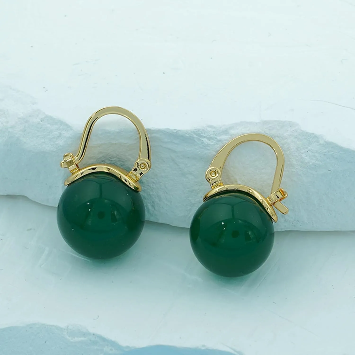 Jade Earrings for Women Green Gemstone Earrings Teardrop Dangle Earings Emerald Huggie Hoop Earring Elegant Jewelry Gifts for Women