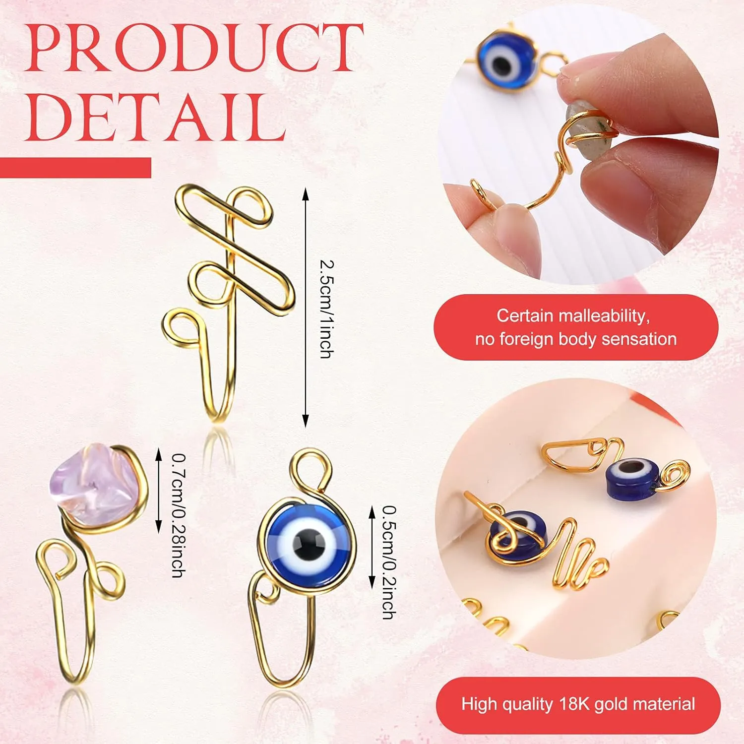 Jadive 24 Pcs Fake Nose Ring for Women Men African Nose Cuff Stainless Steel Non Piercing Evil Eye Faux Clip on Septum Ring Jewelry Gift for Birthday