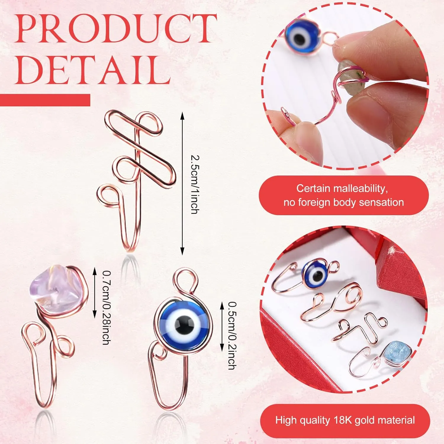 Jadive 24 Pcs Fake Nose Ring for Women Men African Nose Cuff Stainless Steel Non Piercing Evil Eye Faux Clip on Septum Ring Jewelry Gift for Birthday