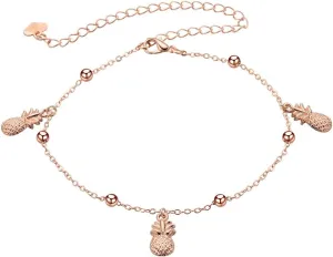 JczR.Y Stylish Simple Pineapple Chian Anklet Bracelet Gold Silver Plated Summer Beach Beads Anklet Adjustable for Women