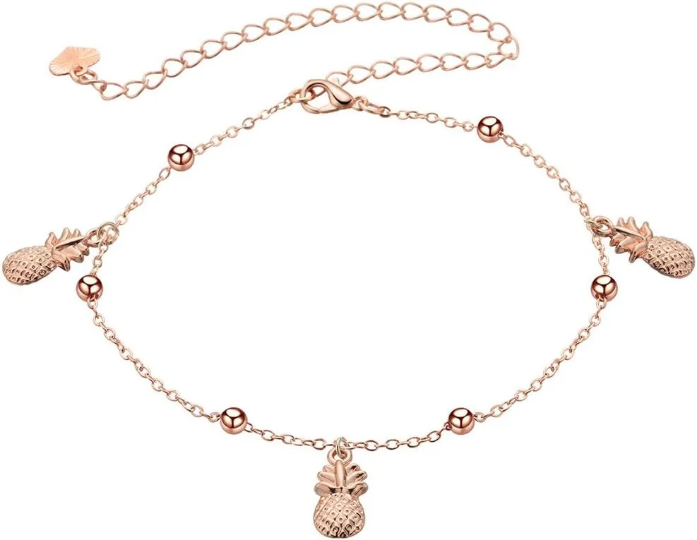 JczR.Y Stylish Simple Pineapple Chian Anklet Bracelet Gold Silver Plated Summer Beach Beads Anklet Adjustable for Women