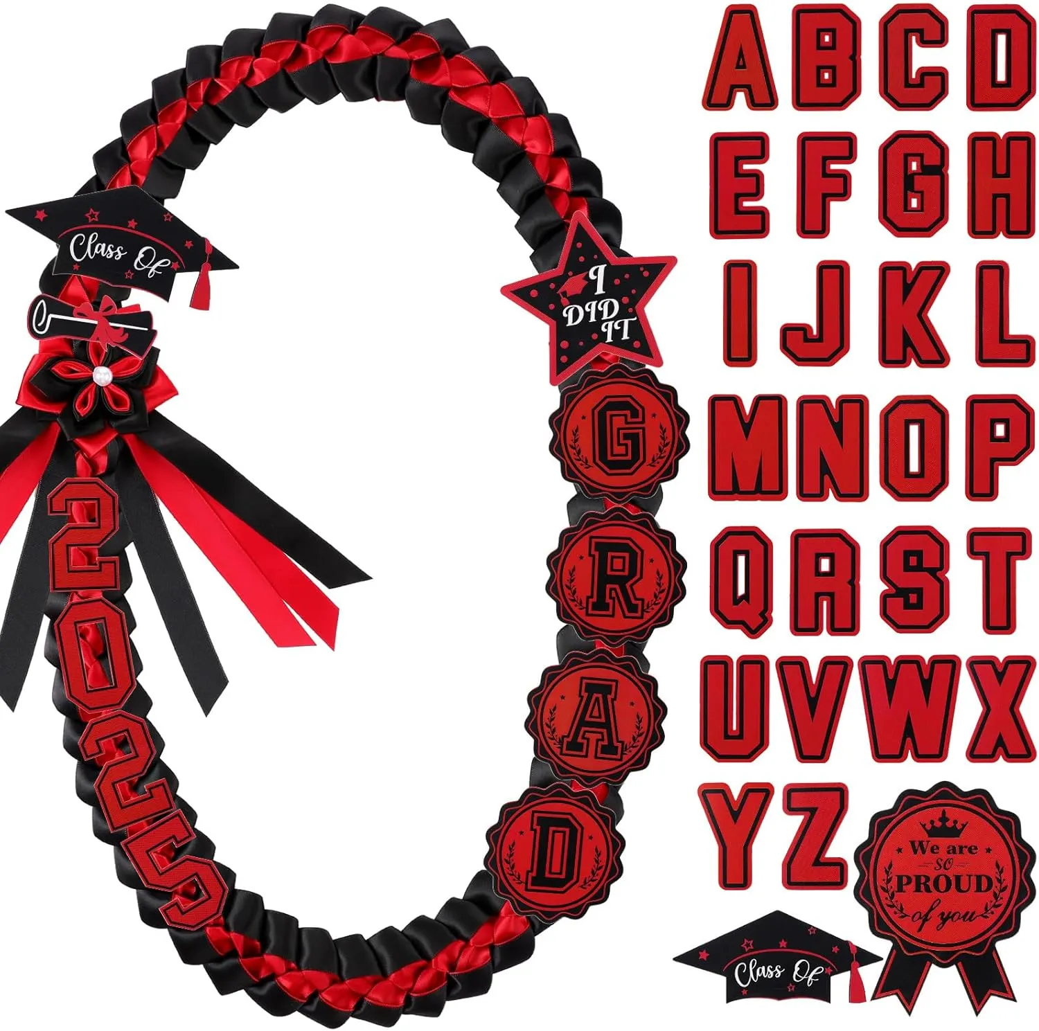 JenPen Graduation Leis Class of 2025 Grad Ribbon Double Braided Necklace Handmade Honor Cords for College Congrats Grad Gifts Party Supplies Gifts Accessories