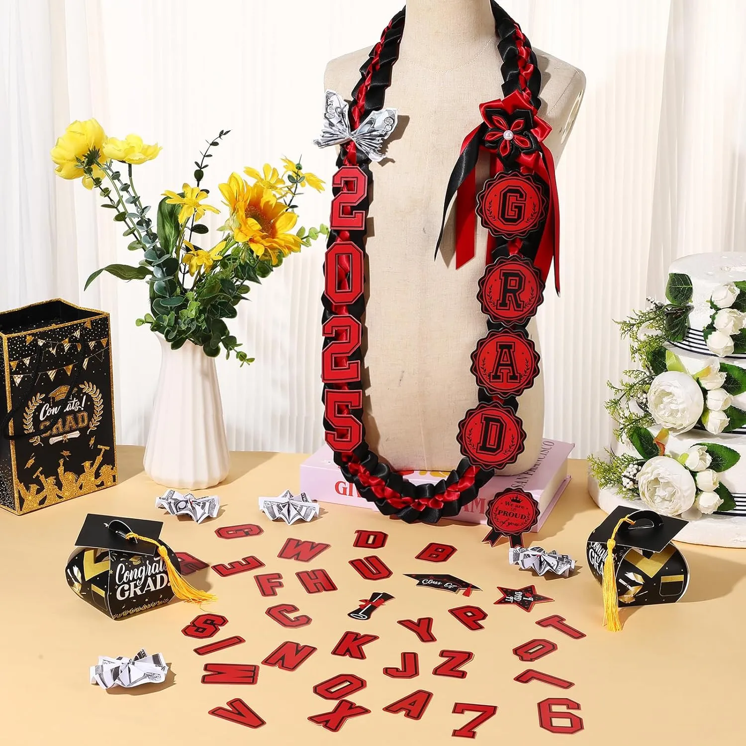 JenPen Graduation Leis Class of 2025 Grad Ribbon Double Braided Necklace Handmade Honor Cords for College Congrats Grad Gifts Party Supplies Gifts Accessories