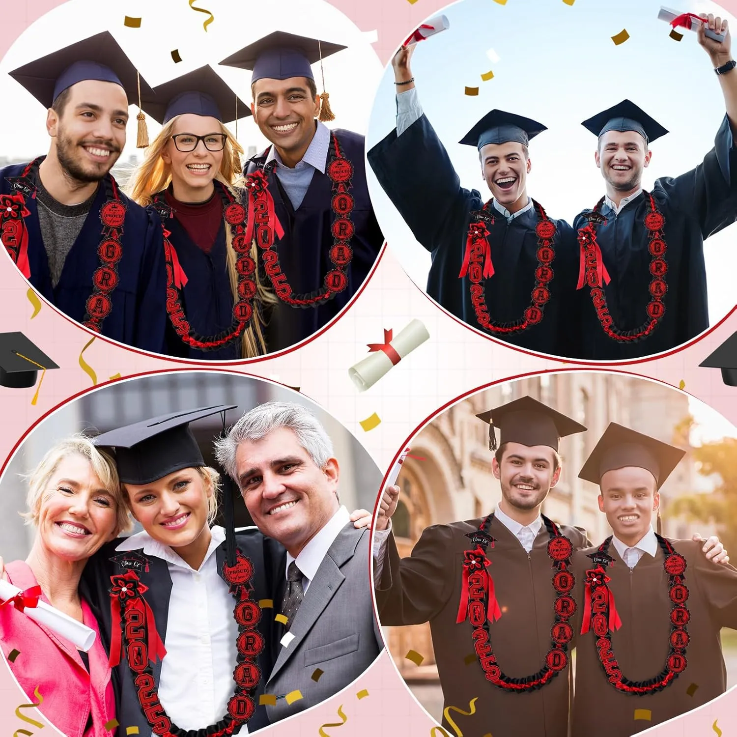 JenPen Graduation Leis Class of 2025 Grad Ribbon Double Braided Necklace Handmade Honor Cords for College Congrats Grad Gifts Party Supplies Gifts Accessories