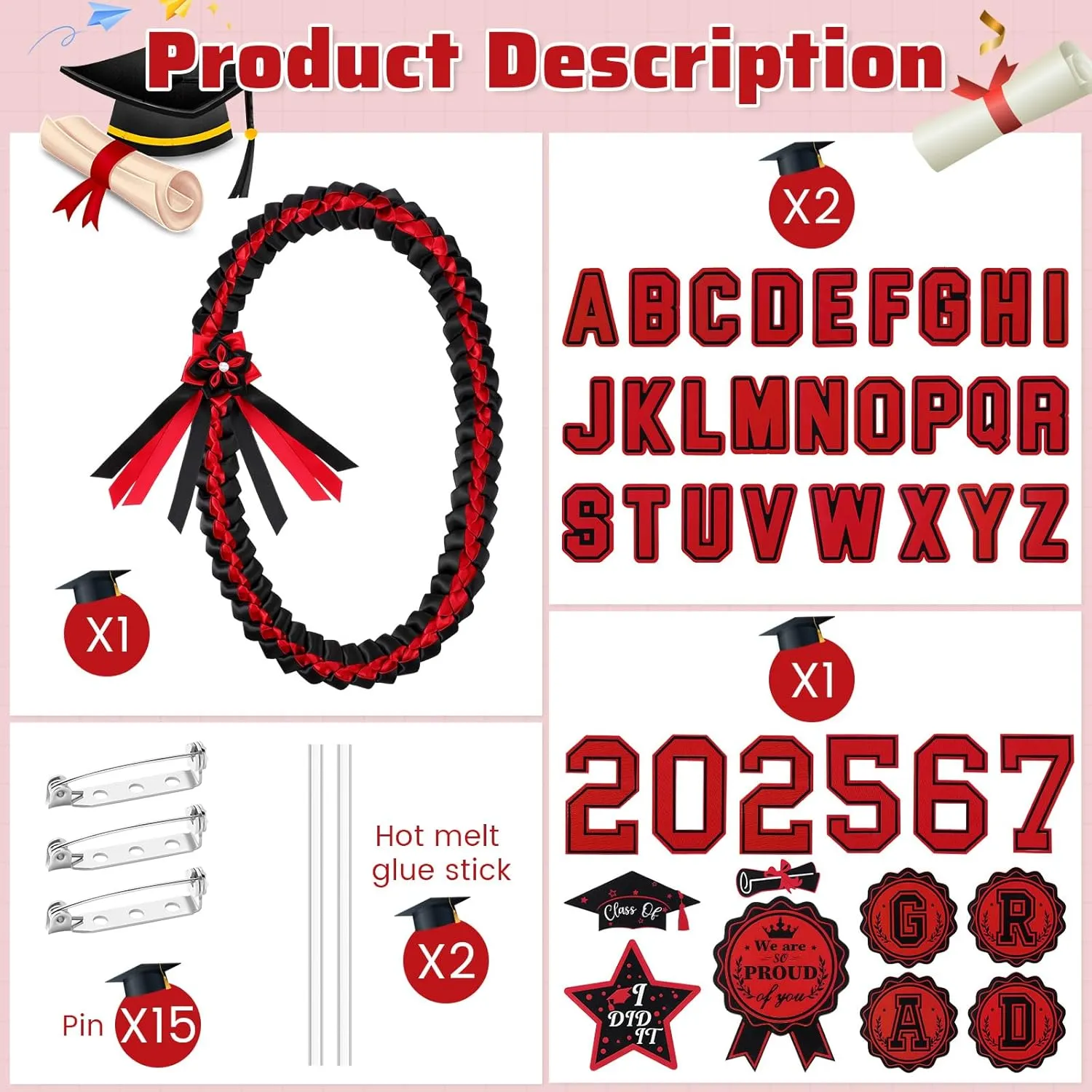 JenPen Graduation Leis Class of 2025 Grad Ribbon Double Braided Necklace Handmade Honor Cords for College Congrats Grad Gifts Party Supplies Gifts Accessories