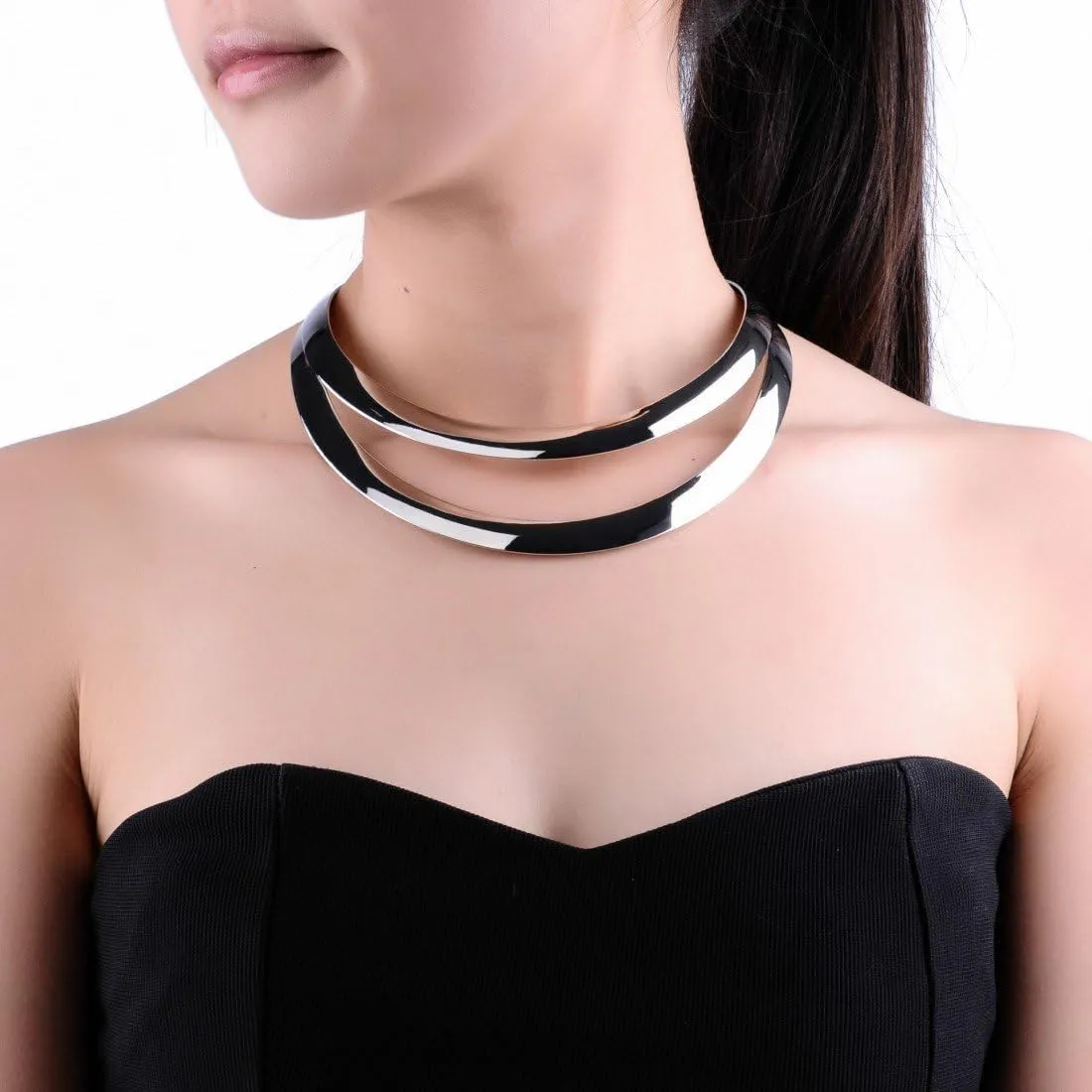 Jerollin Gold/Silver Choker Collar Necklaces for Women, Stainless Steel Gold Statement Necklace Open Choker Bib Necklace African Jewelry Necklace