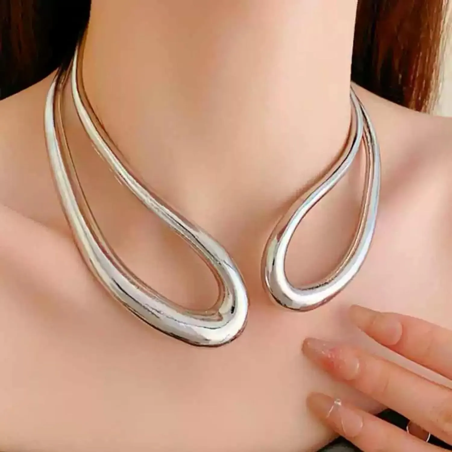 Jerollin Gold/Silver Choker Collar Necklaces for Women, Stainless Steel Gold Statement Necklace Open Choker Bib Necklace African Jewelry Necklace