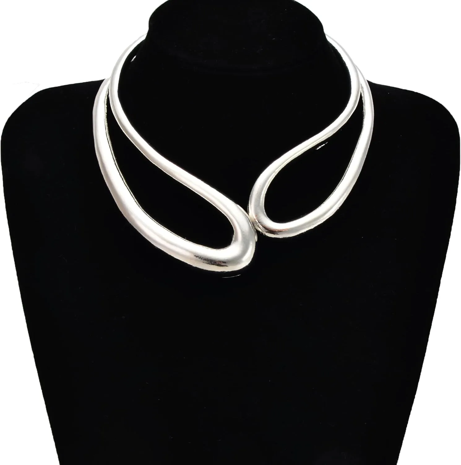Jerollin Gold/Silver Choker Collar Necklaces for Women, Stainless Steel Gold Statement Necklace Open Choker Bib Necklace African Jewelry Necklace