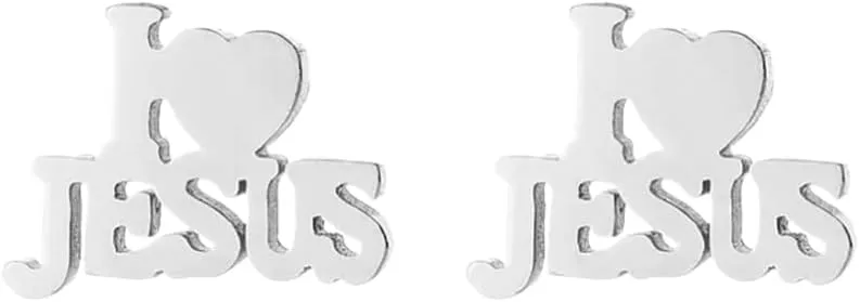 Jesus God Cross Stud Earring for Women Christmas Family Friends Gift Anniversary Birthday Stainless Steel Silver