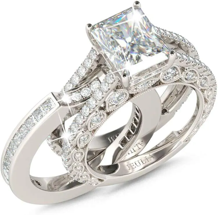 Jeulia Engagement Wedding Ring Set for Women 925 Silver 5.2 Carat Radiant Cut Cubic Zirconia Promise Anniversary Rings with Side Stones