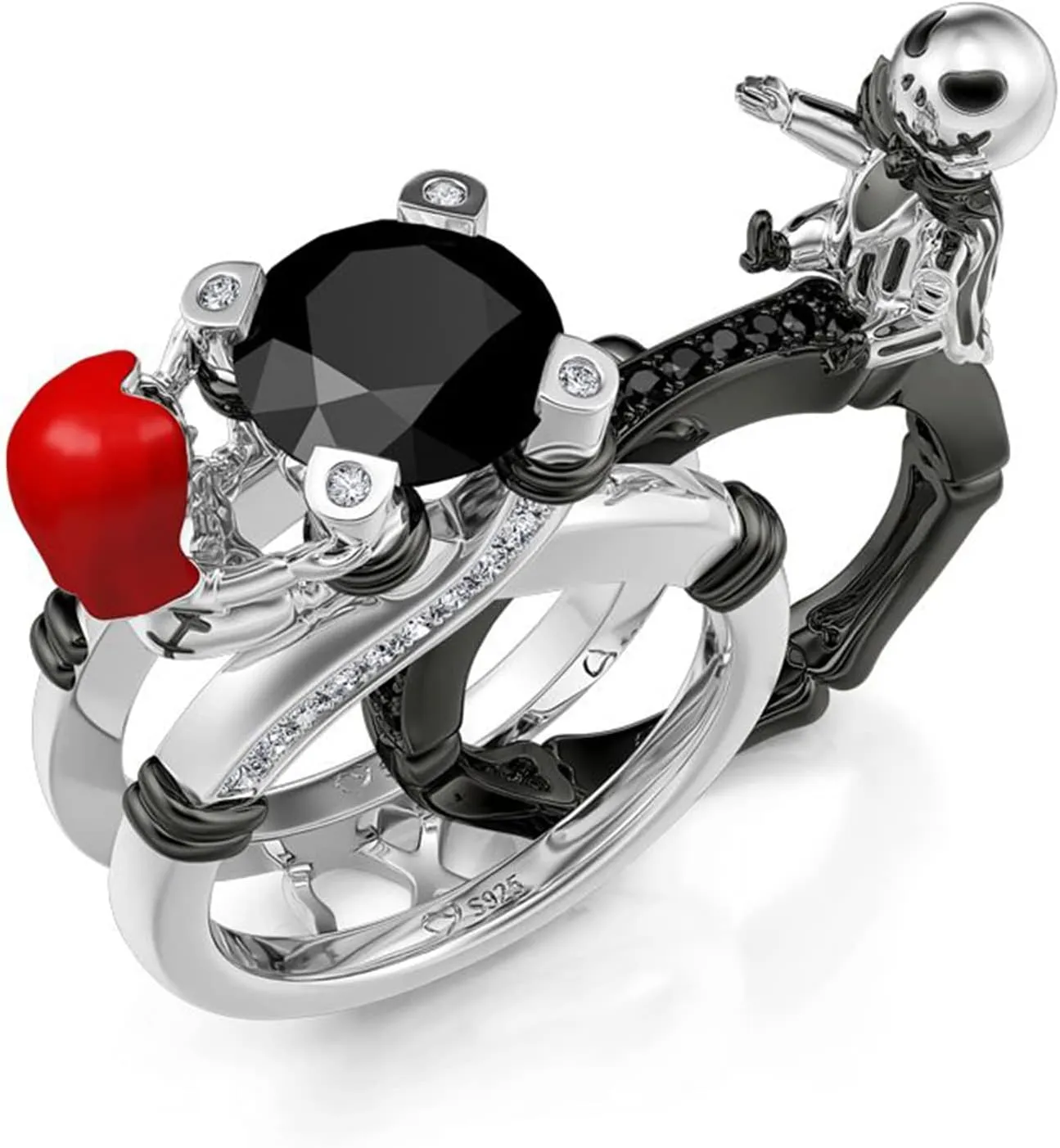 Jeulia Hug Me Magic of Love Skull Couple Round Cut Sterling Silver Ring for Women Wife Girlfriend Engagement Wedding Anniversary Christmas Birthday With Jewelry Box