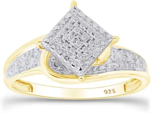 Jewel Zone US White Natural Diamond Cluster Ring in 14k Gold Over Sterling Silver