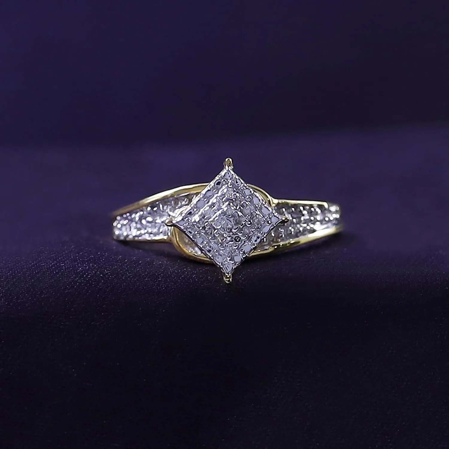 Jewel Zone US White Natural Diamond Cluster Ring in 14k Gold Over Sterling Silver