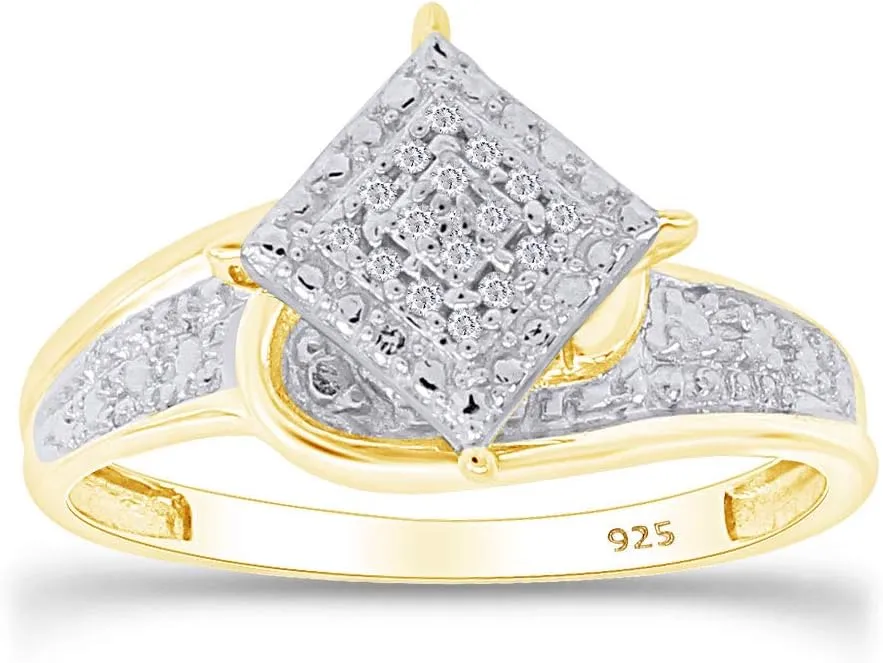 Jewel Zone US White Natural Diamond Cluster Ring in 14k Gold Over Sterling Silver