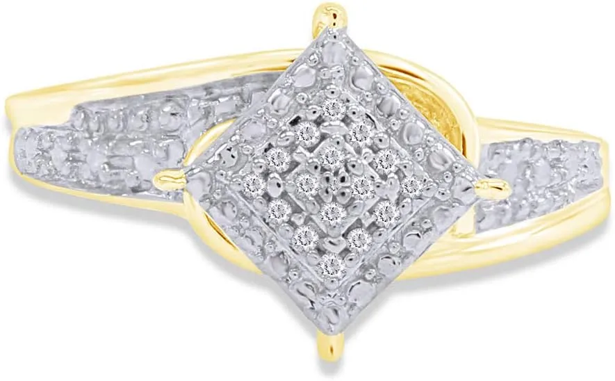 Jewel Zone US White Natural Diamond Cluster Ring in 14k Gold Over Sterling Silver