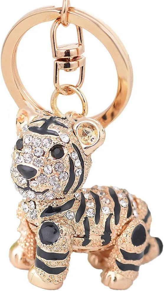 JewelBeauty Cute Animal Key Ring Ceative Keychain Crystal Rhinestone Tiger Key Chain for Woman Handbag Clothing Accessories (Gold#2)