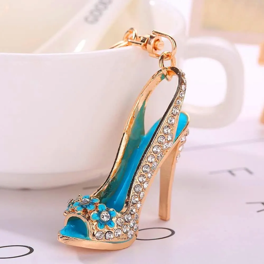 JewelBeauty Ladies High Heel Shoe with Chains Keychain Women Handbag Car Pendant Accessories Keyring (Green)