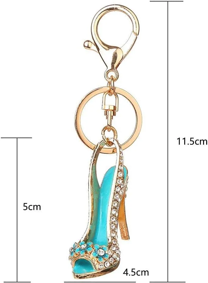 JewelBeauty Ladies High Heel Shoe with Chains Keychain Women Handbag Car Pendant Accessories Keyring (Green)