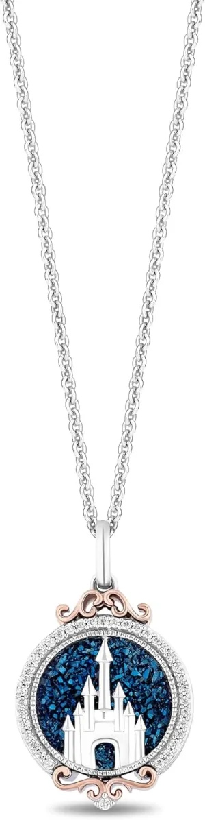 Jewelili Enchanted Disney Fine Jewelry Disney 100 Years Celebration 14K Rose Gold Over Sterling Silver with 1/8 CTTW Diamonds Pendant Necklace