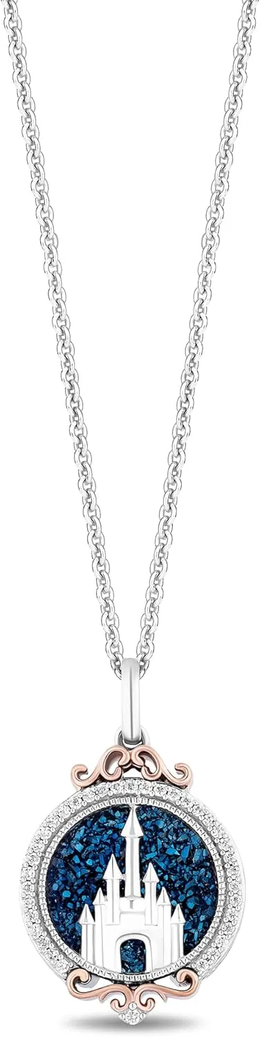 Jewelili Enchanted Disney Fine Jewelry Disney 100 Years Celebration 14K Rose Gold Over Sterling Silver with 1/8 CTTW Diamonds Pendant Necklace