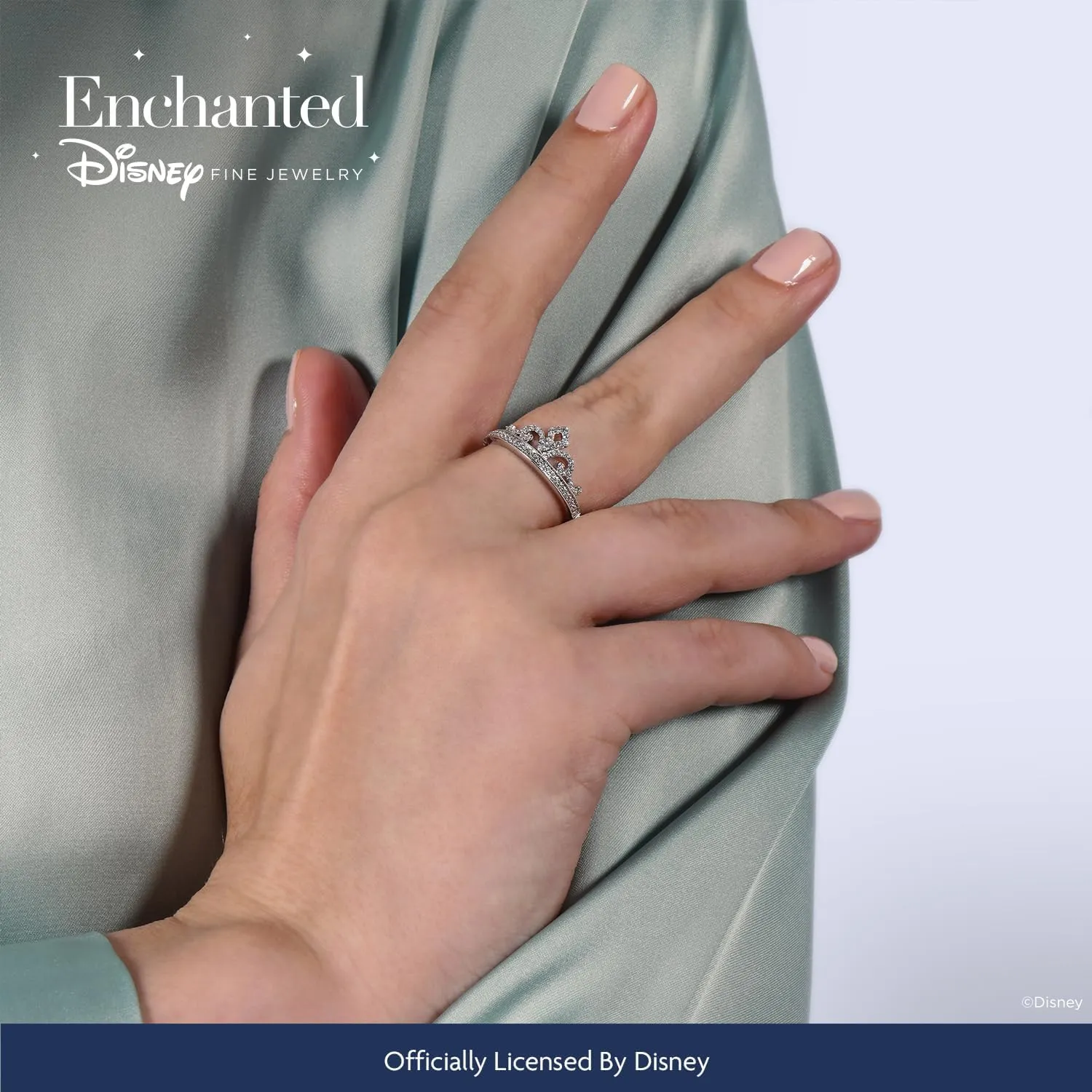 Jewelili Enchanted Disney Fine Jewelry Sterling Silver 1/4 Cttw Diamond Disney Princess Tiara Ring.