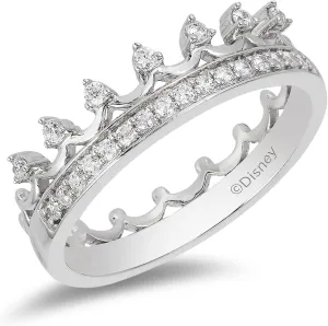 Jewelili Enchanted Disney Fine Jewelry Sterling Silver 1/5 Cttw Diamond Majestic Princess Crown Ring