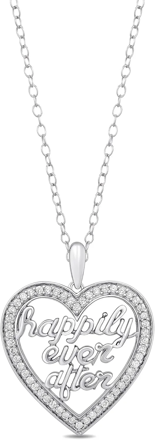 Jewelili Enchanted Disney Fine Jewelry Sterling Silver 1/5 Cttw Diamond Majestic Princess Fashion Pendant Necklace