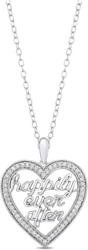 Jewelili Enchanted Disney Fine Jewelry Sterling Silver 1/5 Cttw Diamond Majestic Princess Fashion Pendant Necklace