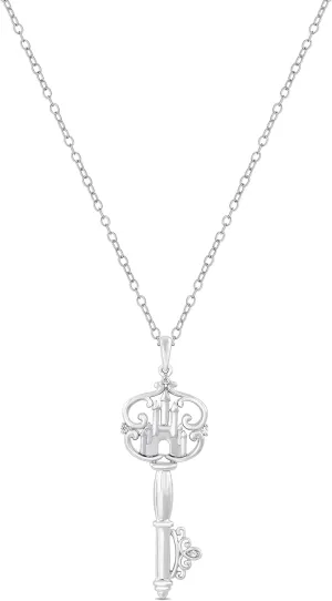 Jewelili Enchanted Disney Fine Jewelry Sterling Silver Accent Majestic Princess Castle Key Pendant