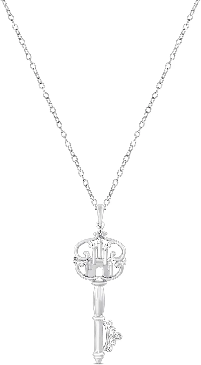 Jewelili Enchanted Disney Fine Jewelry Sterling Silver Accent Majestic Princess Castle Key Pendant