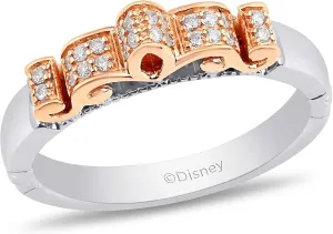 Jewelili Enchanted Disney Fine Jewelry Sterling Silver and 10K Rose Gold 1/8 Cttw Natural White Round Diamond Majestic Princess Ring