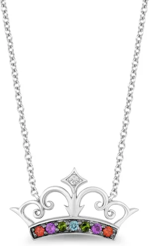 Jewelili Enchanted Disney Fine Jewelry Sterling Silver with Accent Diamond and Gemstones Majestic Princess Pendant Necklace