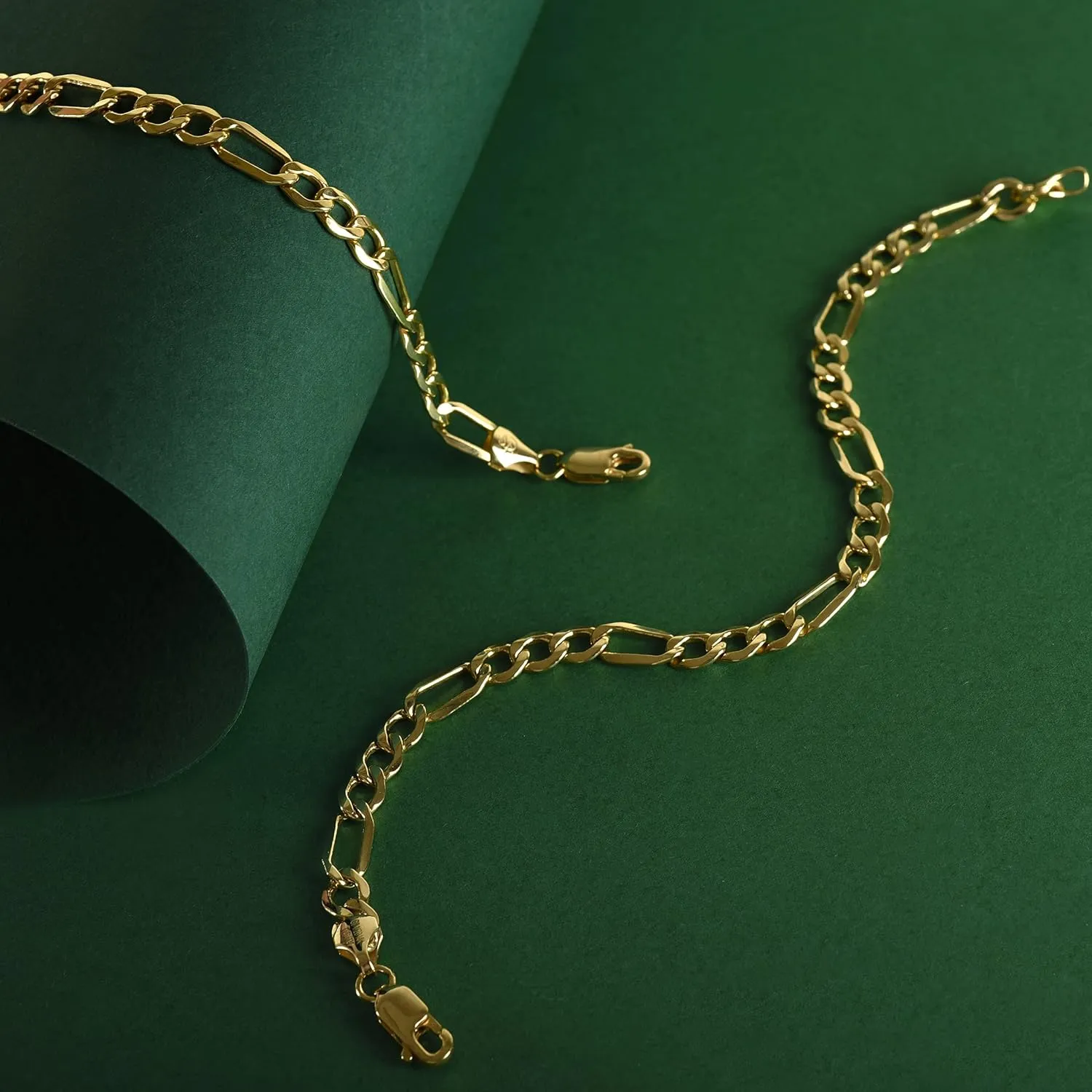 Jewelry Atelier Gold Filled Chain Bracelet Collection - 14K Solid Yellow Gold Filled Figaro Chain Bracelets for Women and Men with Different Sizes (4.7mm, 5.6mm)