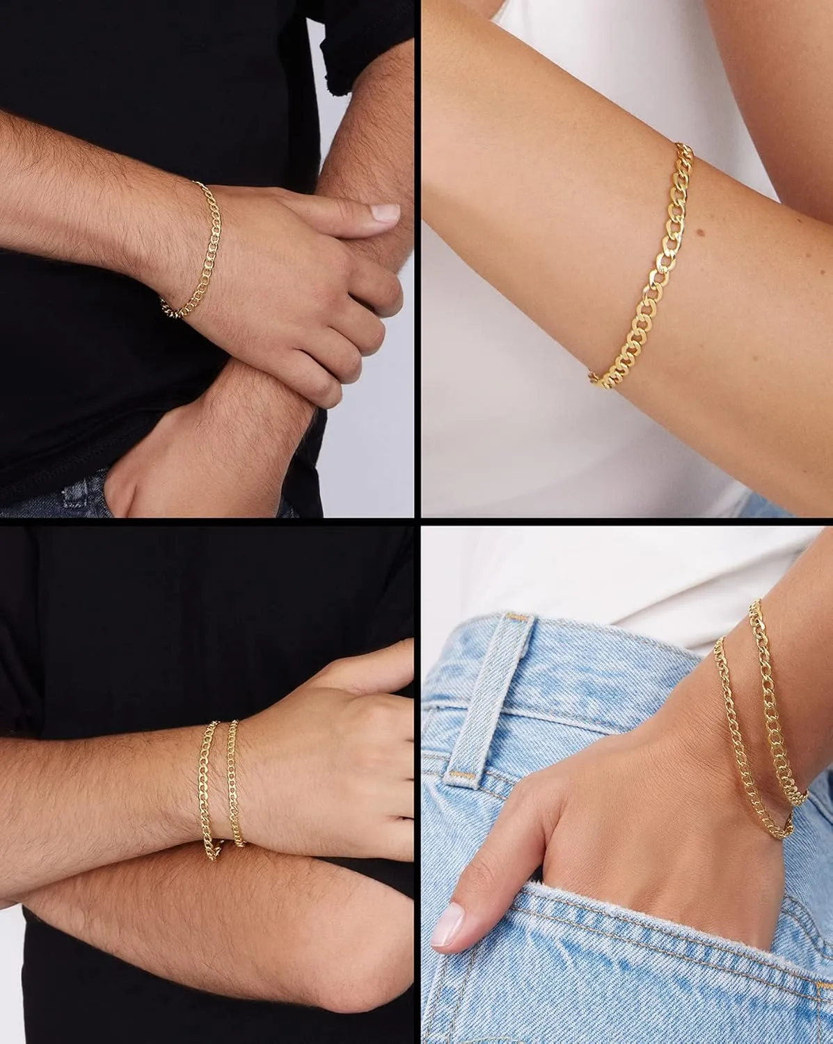 Jewelry Atelier Gold Filled Chain Bracelet Collection - 14K Solid Yellow Gold Filled Miami Cuban Curb Link Chain Bracelets for Women and Men with Different Sizes (4.5mm, 5.5mm)