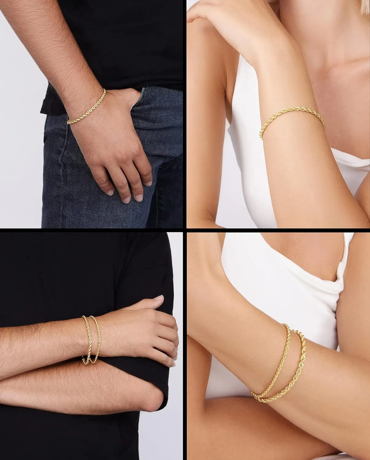 Jewelry Atelier Gold Filled Chain Bracelet Collection - 14K Solid Yellow Gold Filled Rope Chain Bracelets for Women and Men with Different Sizes (2.7mm, 3.8mm)