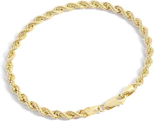 Jewelry Atelier Gold Filled Chain Bracelet Collection - 14K Solid Yellow Gold Filled Rope Chain Bracelets for Women and Men with Different Sizes (2.7mm, 3.8mm)