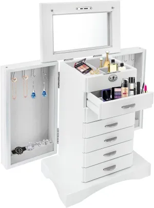 Jewelry Box, 7 Layers Jewelry Organizer Large with Mirror and Lock Ring Jewelry Case Organizer w/Drawer Store Watches, Necklaces, Earrings, Rings for Women Girls