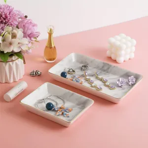 Jewelry Dish Tray Set of 2 Large Capacity Trinket Dish for Rings Earrings Necklaces Bracelet Watch Keys, Marble Jewelry Tray, Key Dish, Birthday Gifts for Women