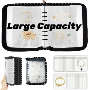 Jewelry Organizer Book Storage Transparent Travel Earring Storage Book Jewelry Binder for Necklace, Ring, Earring, Storage (Black Flowers, 48Pcs Large Jewelry Pouches)