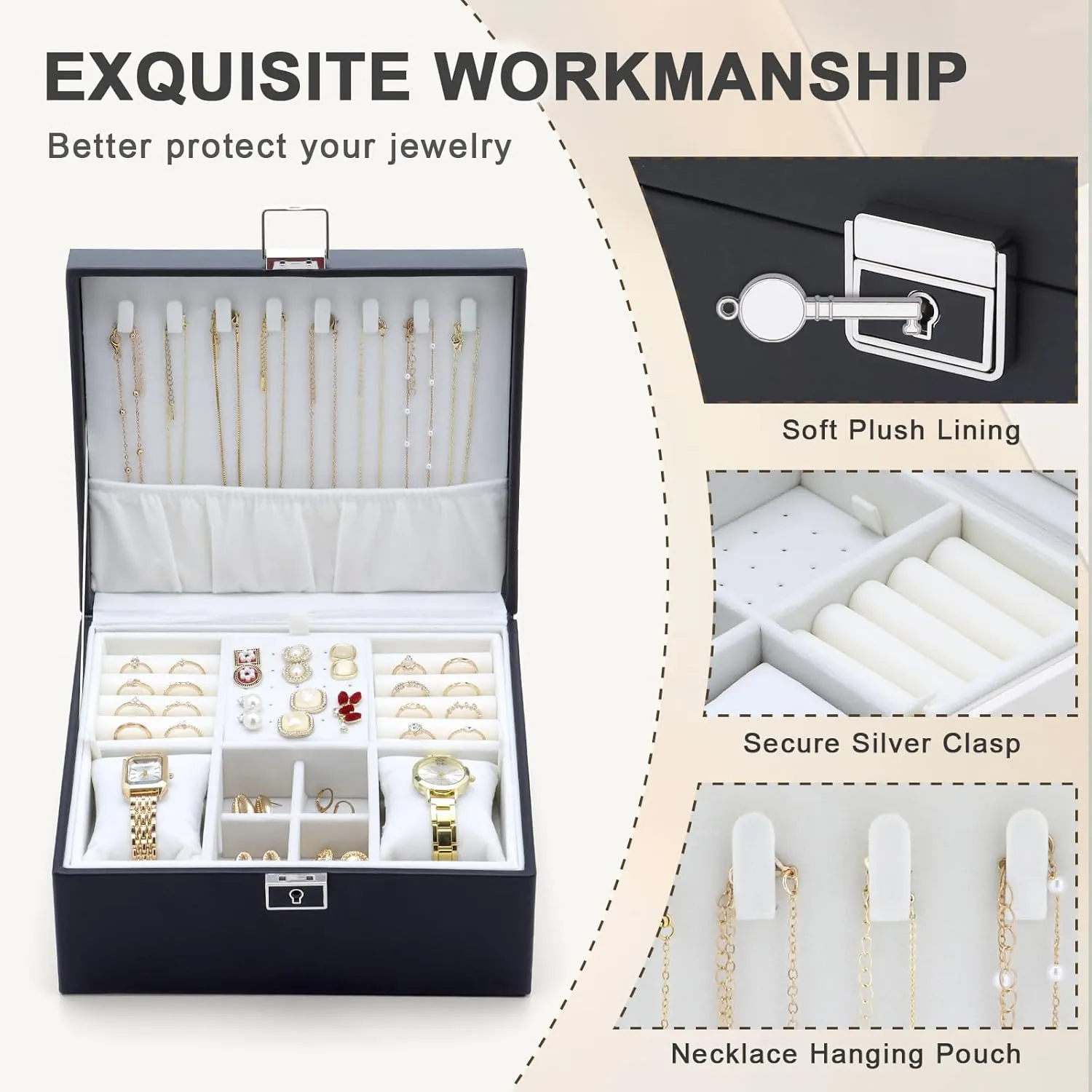 Jewelry Organizer Boxes for Women,2 Layers Removable Travel Jewelry Case,Storage for Necklace, Bracelet, Earring and Rings,Jewelry Boxes Gifts for Women & Girls