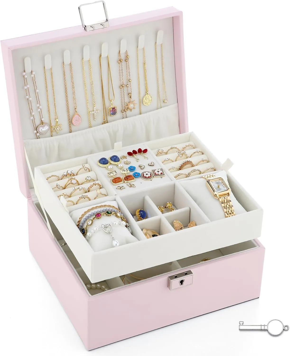 Jewelry Organizer Boxes for Women,2 Layers Removable Travel Jewelry Case,Storage for Necklace, Bracelet, Earring and Rings,Jewelry Boxes Gifts for Women & Girls