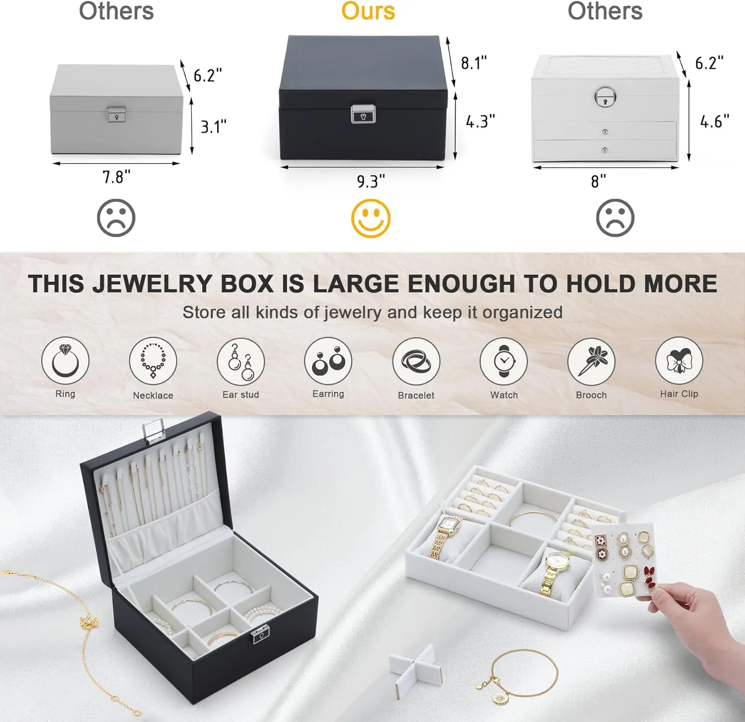 Jewelry Organizer Boxes for Women,2 Layers Removable Travel Jewelry Case,Storage for Necklace, Bracelet, Earring and Rings,Jewelry Boxes Gifts for Women & Girls