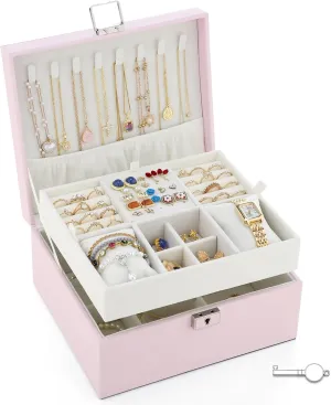 Jewelry Organizer Boxes for Women,2 Layers Removable Travel Jewelry Case,Storage for Necklace, Bracelet, Earring and Rings,Jewelry Boxes Gifts for Women & Girls