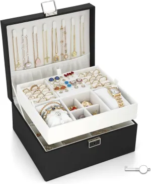 Jewelry Organizer Boxes for Women,2 Layers Removable Travel Jewelry Case,Storage for Necklace, Bracelet, Earring and Rings,Jewelry Boxes Gifts for Women & Girls