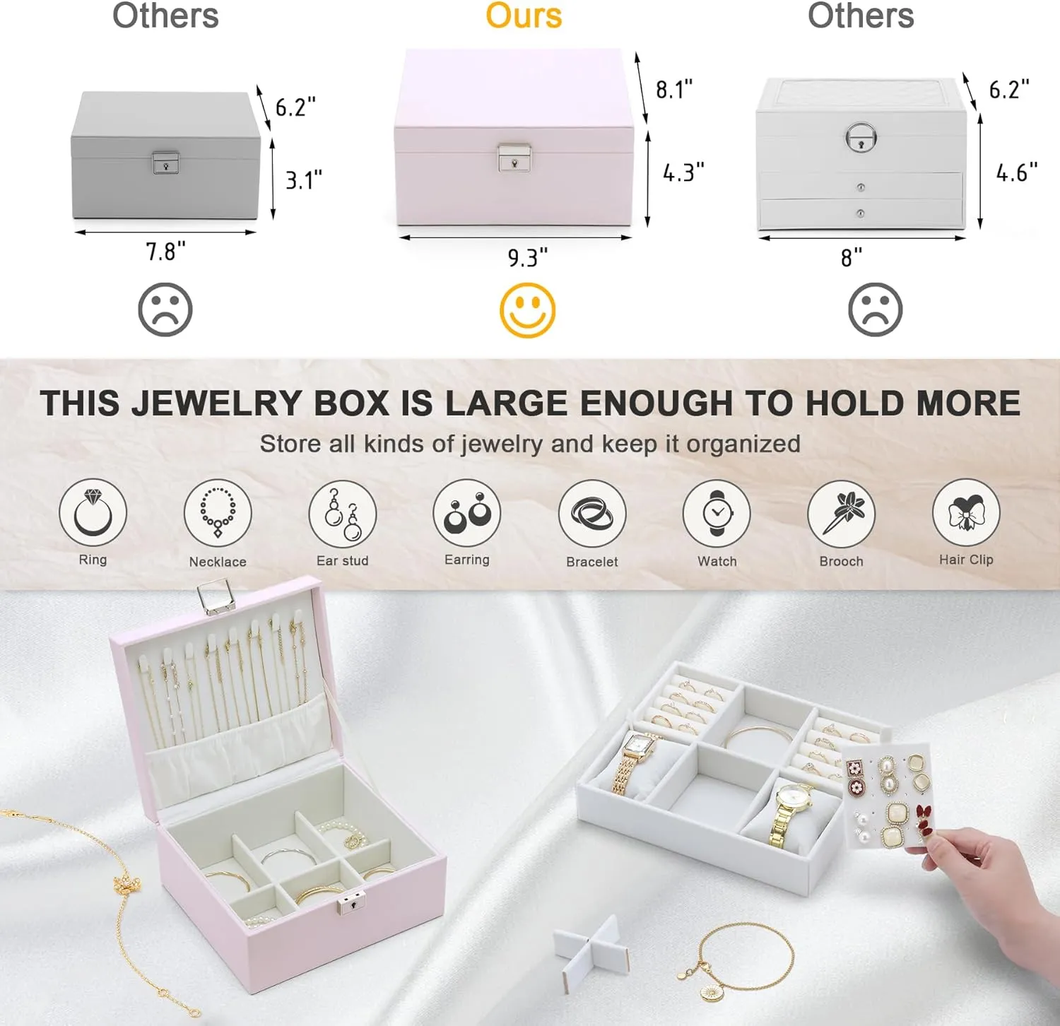 Jewelry Organizer Boxes for Women,2 Layers Removable Travel Jewelry Case,Storage for Necklace, Bracelet, Earring and Rings,Jewelry Boxes Gifts for Women & Girls