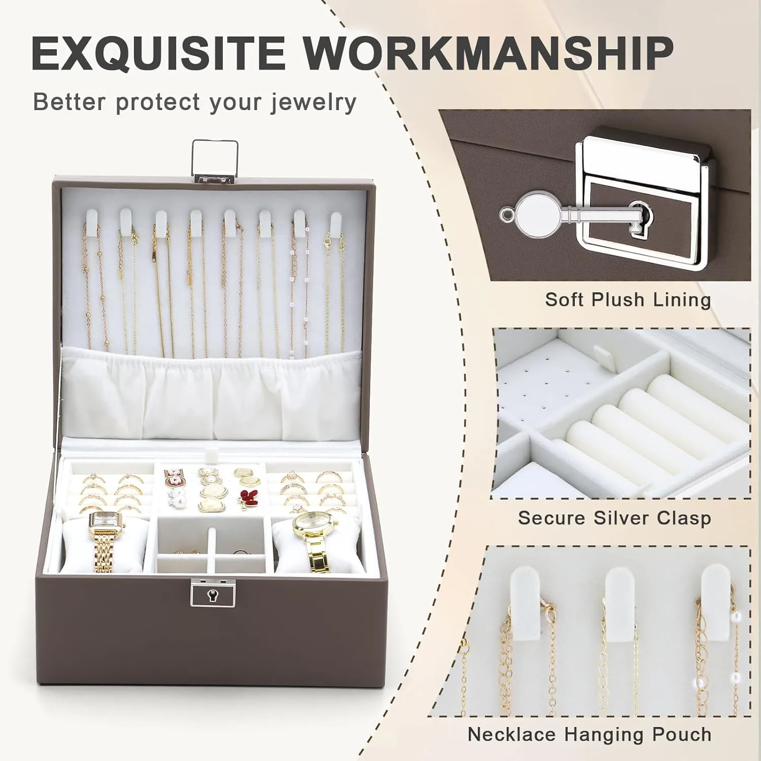 Jewelry Organizer Boxes for Women,2 Layers Removable Travel Jewelry Case,Storage for Necklace, Bracelet, Earring and Rings,Jewelry Boxes Gifts for Women & Girls