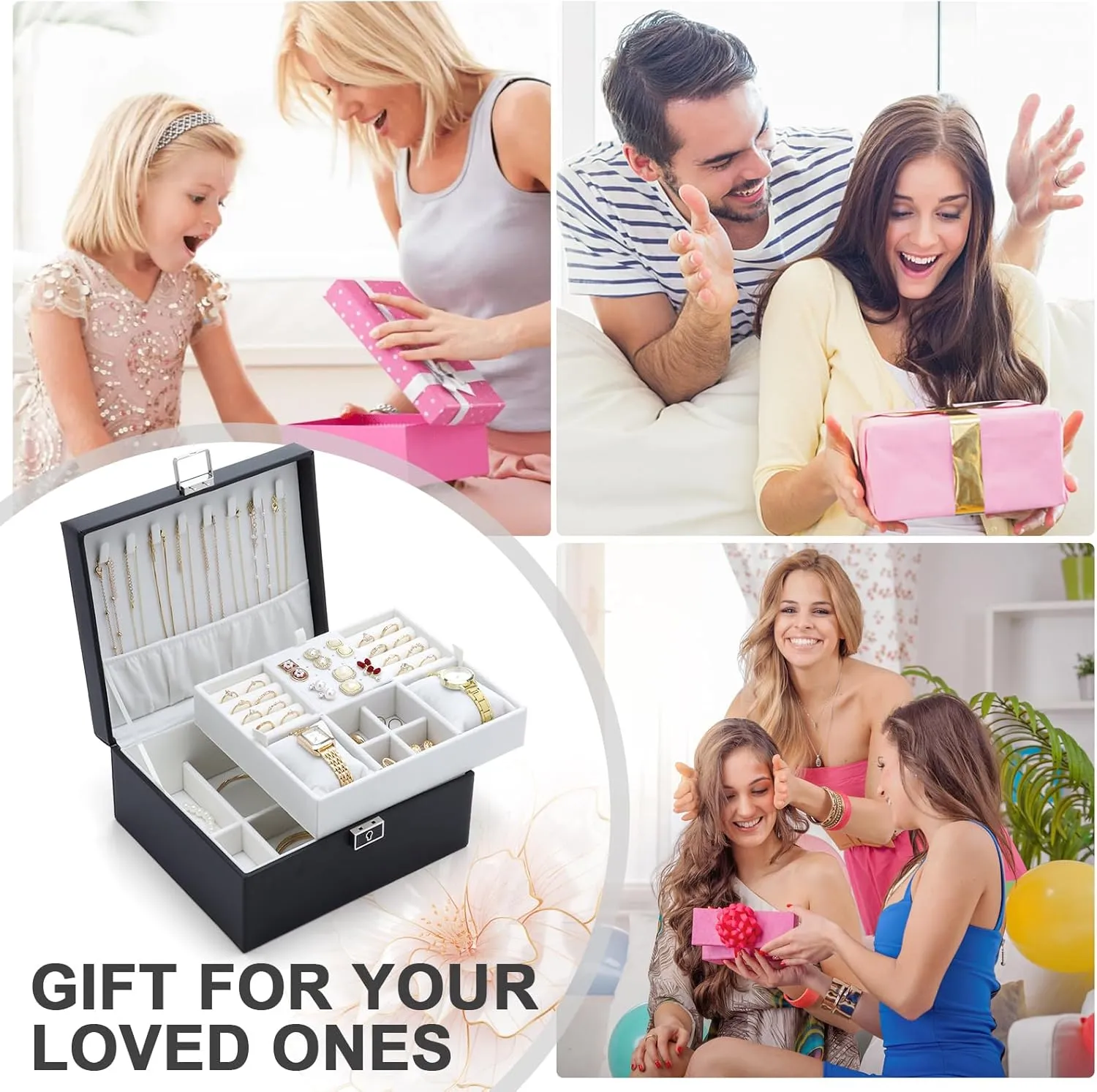 Jewelry Organizer Boxes for Women,2 Layers Removable Travel Jewelry Case,Storage for Necklace, Bracelet, Earring and Rings,Jewelry Boxes Gifts for Women & Girls