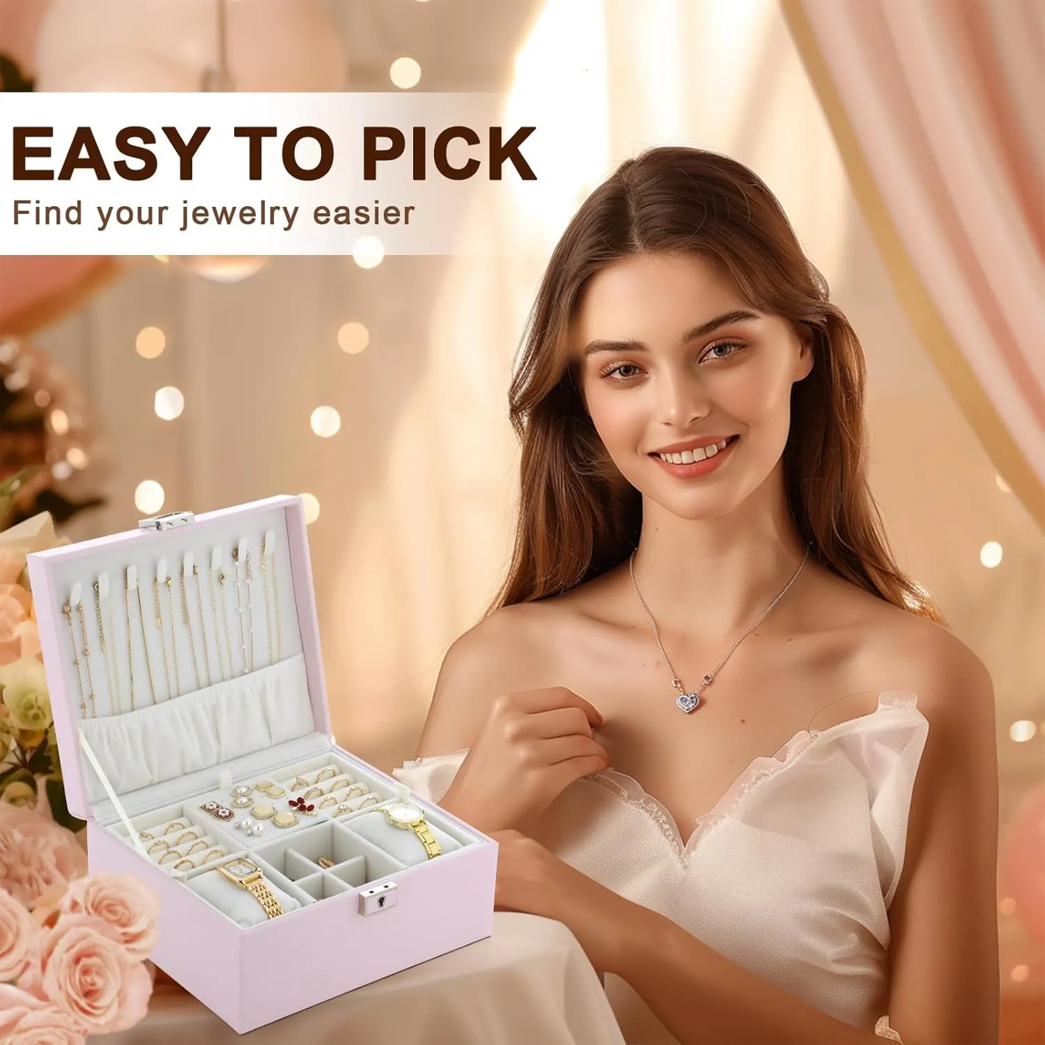Jewelry Organizer Boxes for Women,2 Layers Removable Travel Jewelry Case,Storage for Necklace, Bracelet, Earring and Rings,Jewelry Boxes Gifts for Women & Girls